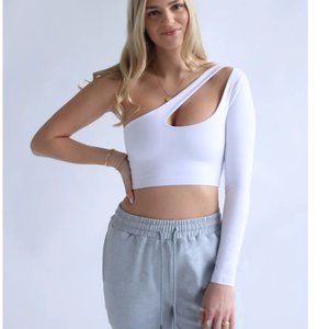 NWOT Mes Amies Cold Shoulder Long Sleeve Crop Top White Size Medium